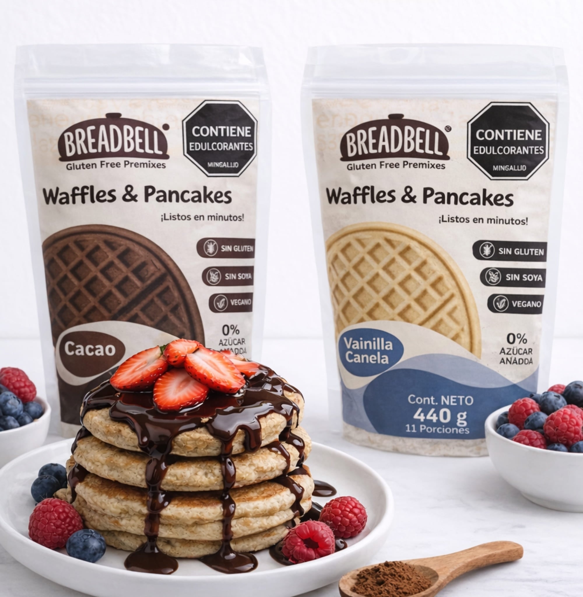 Combo Premix Waffles & Pancakes Sin Gluten - Sabor Vainilla + Sabor Cacao