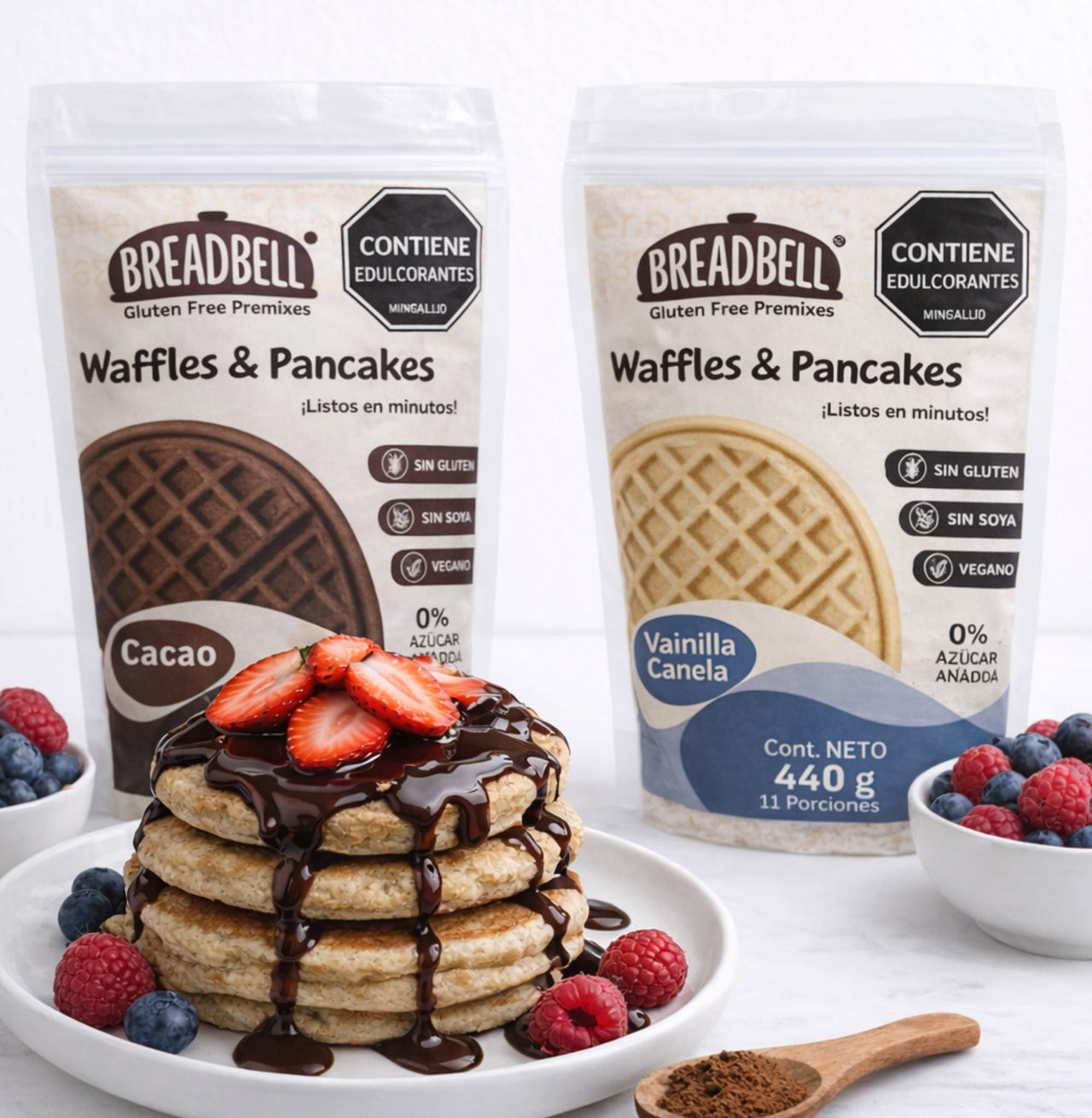 Combo Premix Waffles & Pancakes Sin Gluten - Sabor Vainilla + Sabor Cacao